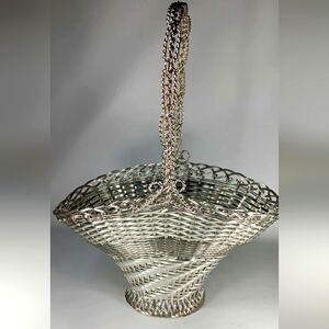Silver Plated Wire Woven Basket with Handle